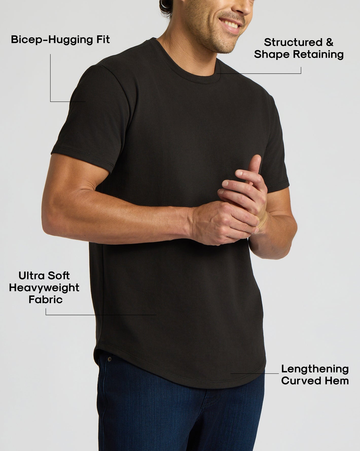All Black Heavyweight Curved Hem Crew 3-Pack